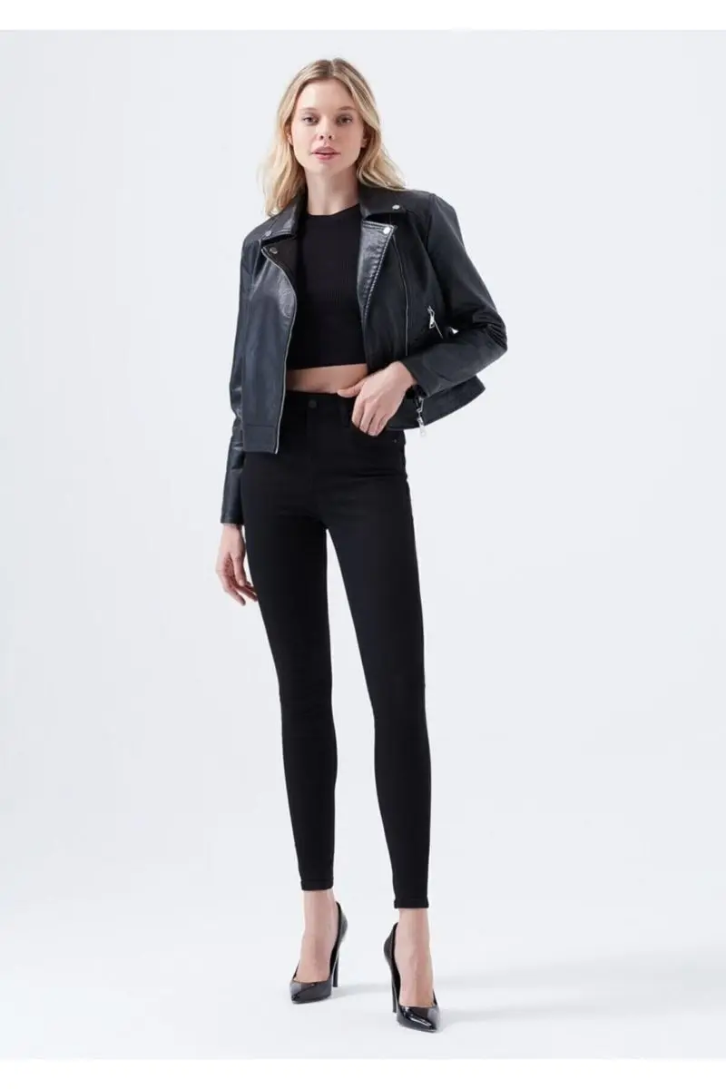 

Gathering black Skinny Jean pants tight trousers women jeans