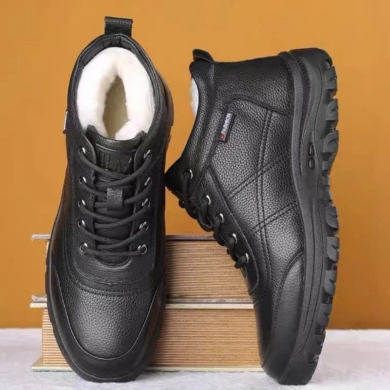 

Leather with thick warm casual shoes men winter new velvet cotton shoes
