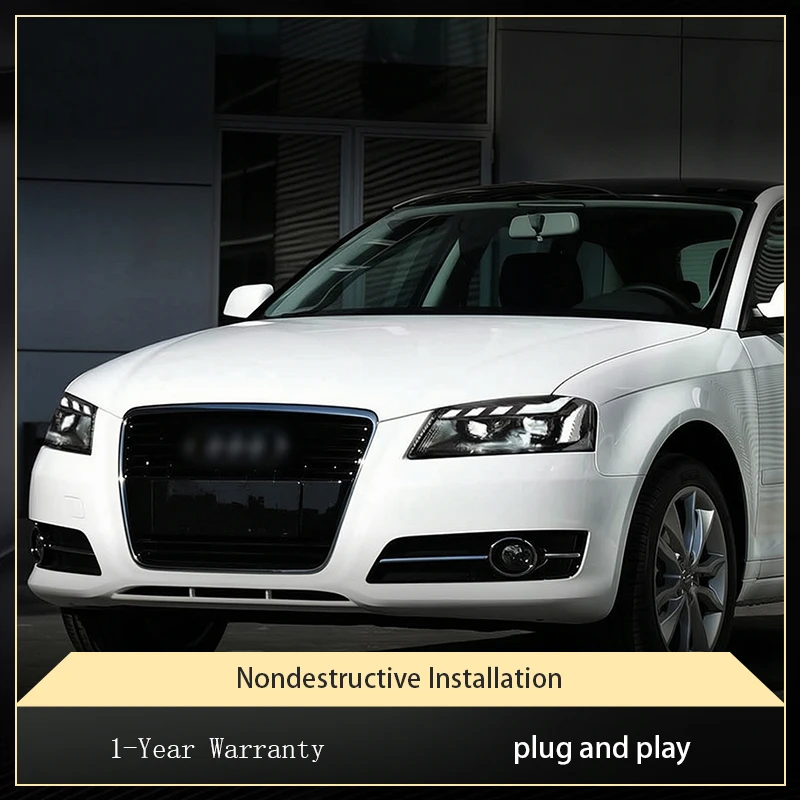 Фото Пара модифицированных автомобильных фар для Audi A3 2008-2012, передние светодиодные фары DRL, аксессуары для установки Plug and Play №1