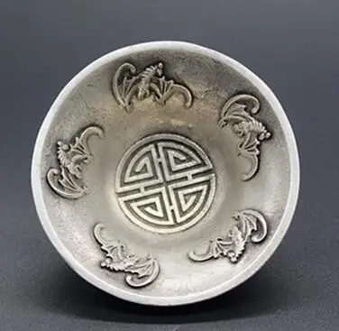 

Chinese Old Tibetan silver Bat Auspicious Tea bowl Wine Bowl