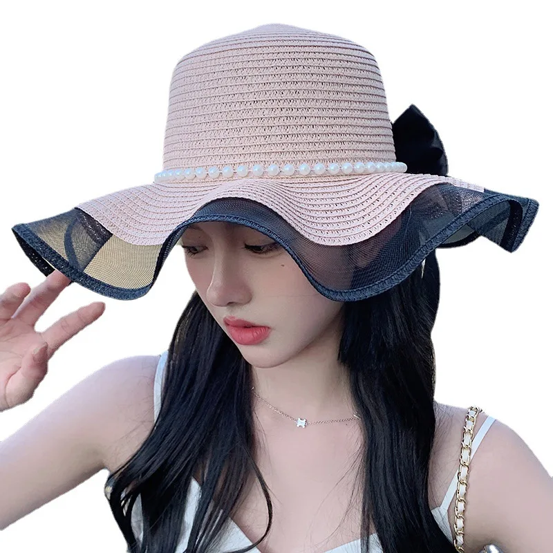 

Womens Wide Brim Straw Panama Hat Fedora Summer Beach Sun Caps UPF Straw