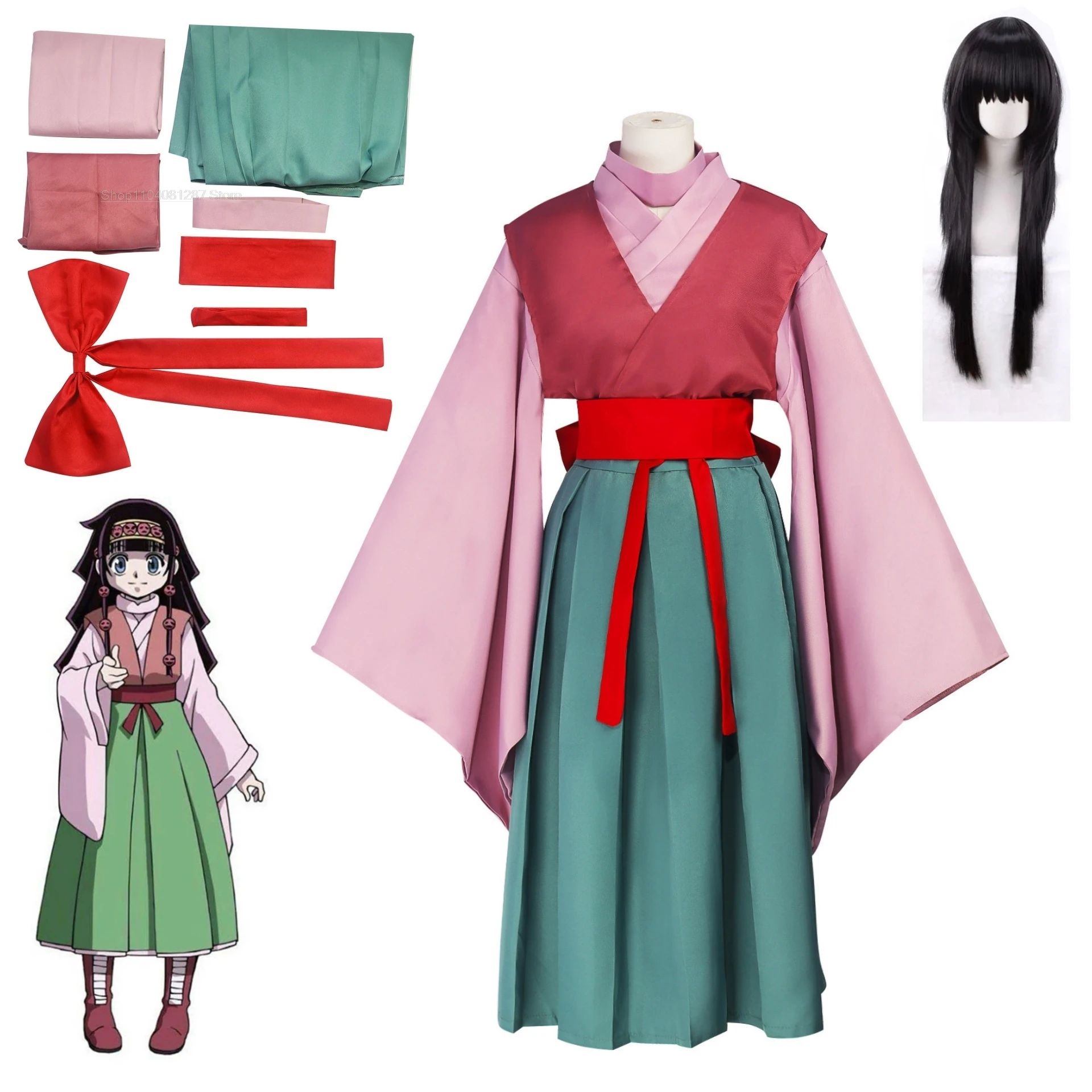 Аниме HUNTER×HUNTER Aruka Zorudikku Alluka Zoldyck Косплей Костюм Кимоно Юбка Парик Обувь Взрослая