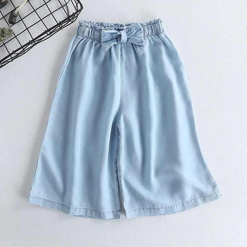

Girls' Denim Wide Leg Pants Summer Lightweight Cropped Culottes