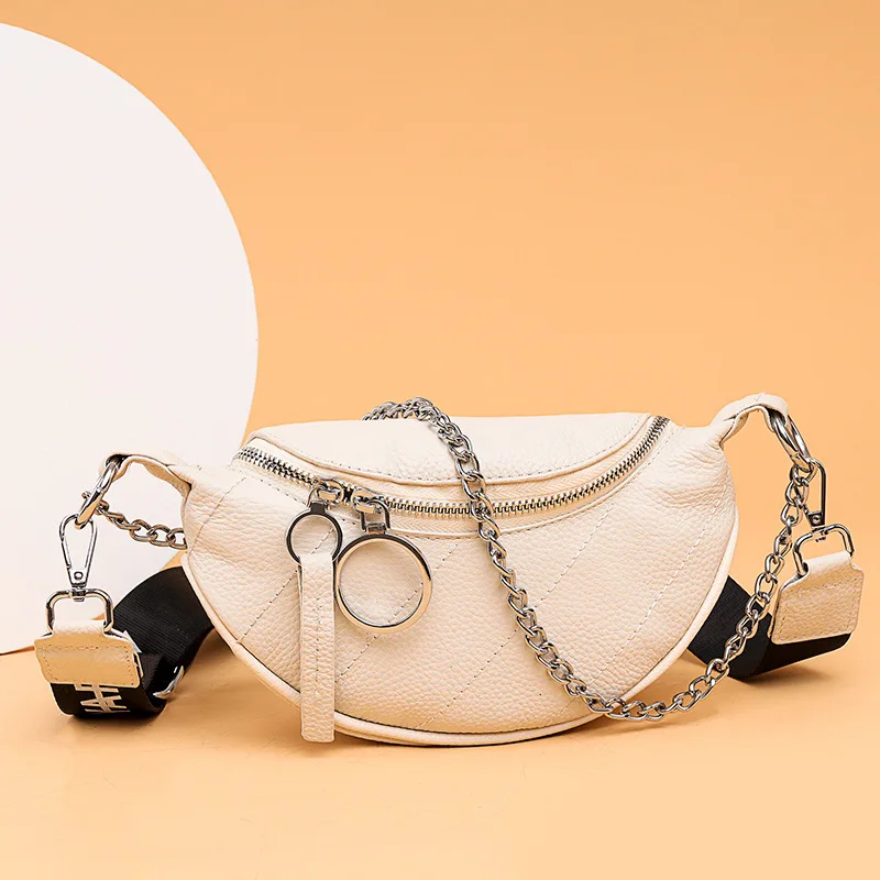 

Fashion Trend Luxury Designer Handbags For Women Chest Genuine Leather Saddle Casual Vintage Chain Shoulder Bags White Waist Bag