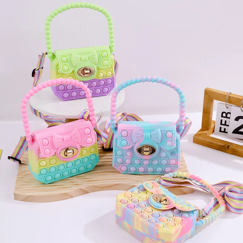 

Catroon Antistress Flap Shoulder Bag Fidget Sensory Toys Bow Handbag Squishy Stress Relief Push Bubble Coin Purse Kids Toys Gift