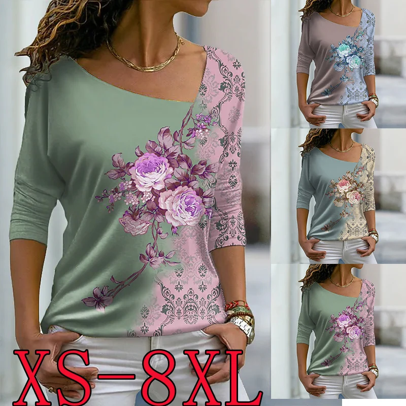 

Women's Fashion Autumn and Winter Sweatshirt Flower Print Painting Casual V Neck Long Sleeve T-shrit XS-8XL