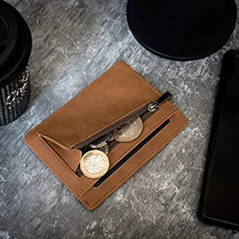 Tiktok Card Holder Retro Crazy Horse Leather RFID Card Holder Zipper Coin Purse Multi-card Cowhide Business Card Holder