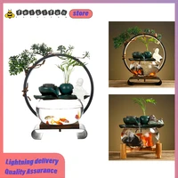 new creative high quality table fish tank stand landscape goldfish led light fish tank chinese style ecosystem fish accessories