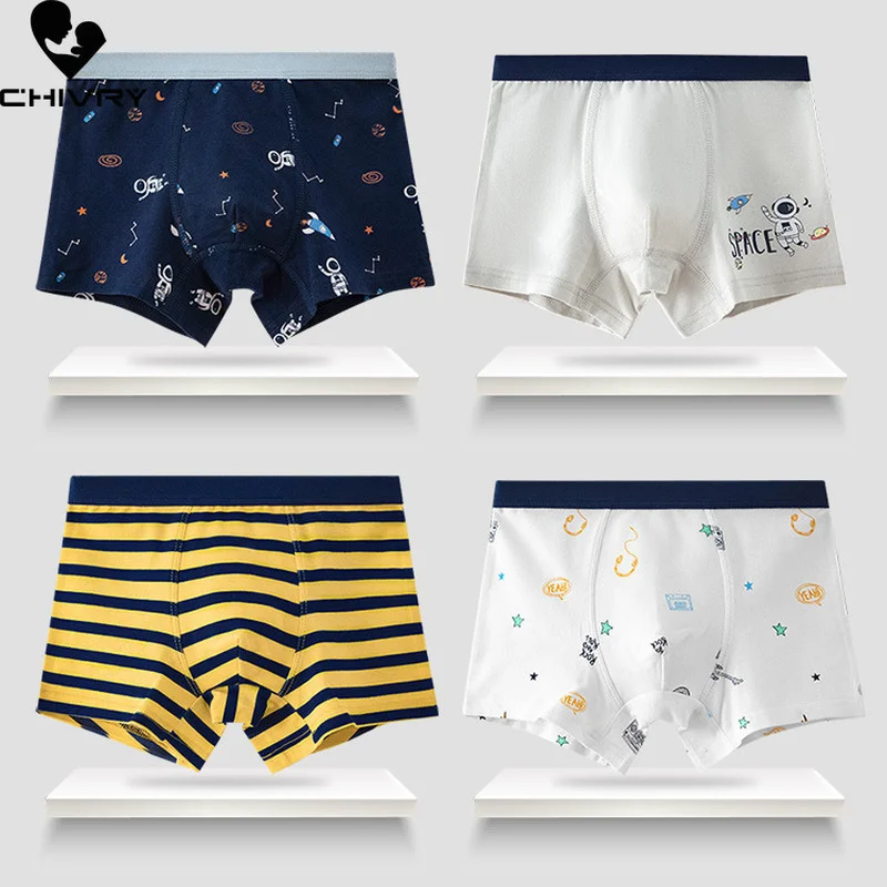

4 Piece Kids Boys Underwear Cartoon Children's Shorts Panties for Baby Boy Toddler Boxers Stripes Teenager Underpants for 2-14T