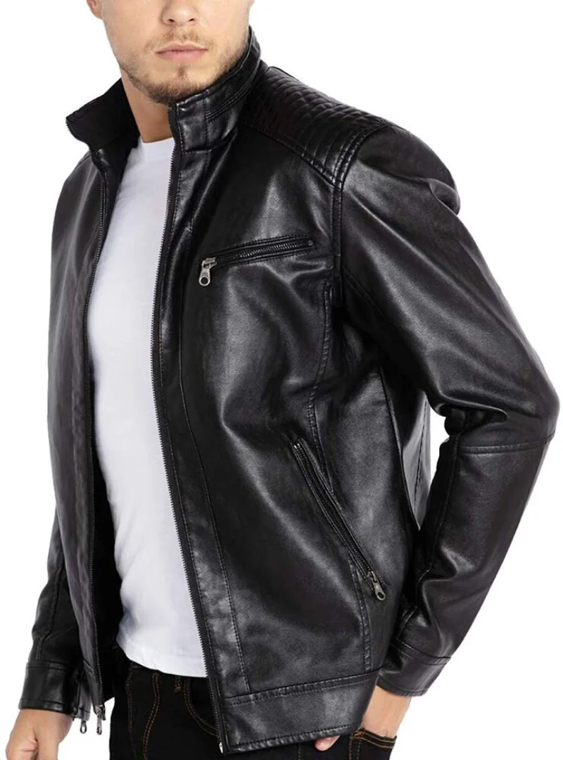 Men's Leather Jacket Leather 100% Authentic Black Sheepskin Leather Jacket European and American Fashion Trend