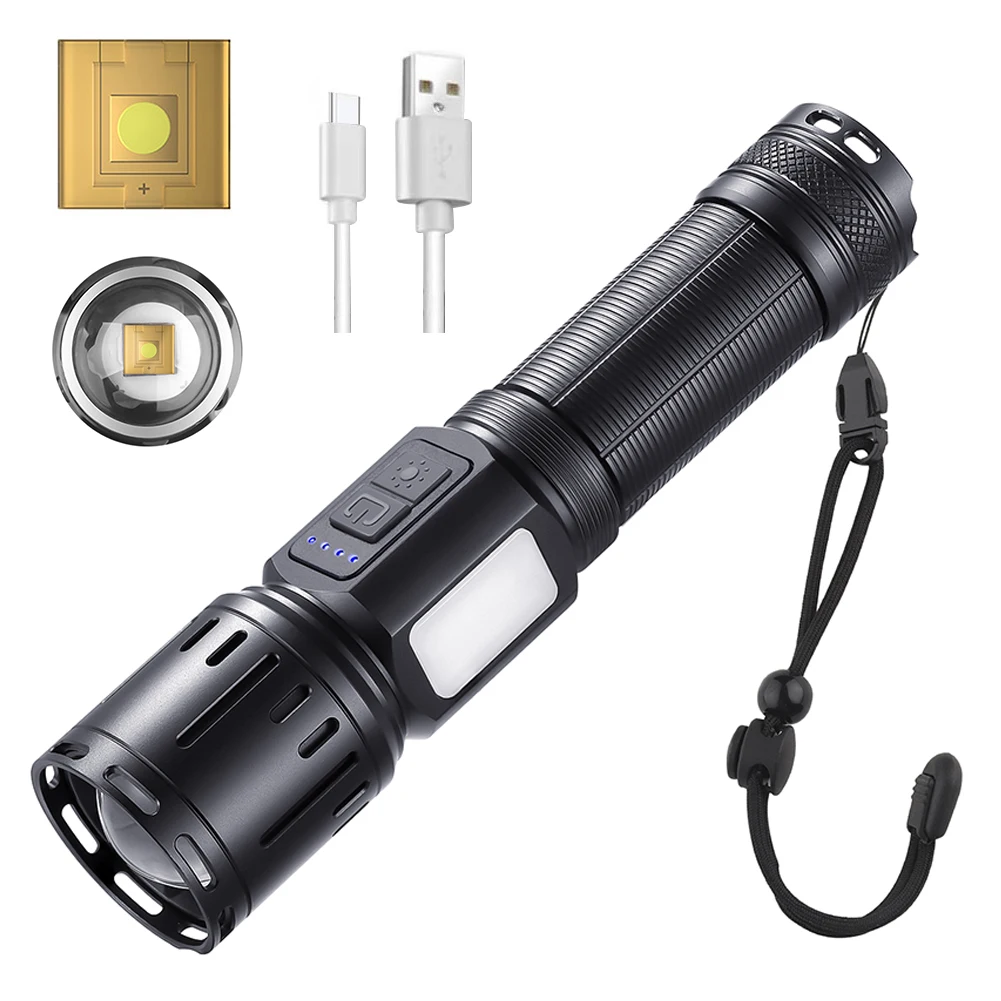 

USB-фонарь с внешним аккумулятором, Аккумуляторный телескопический зум 10 Вт, светильник онарь на большие расстояния для кемпинга, пешего туризма, рыбалки