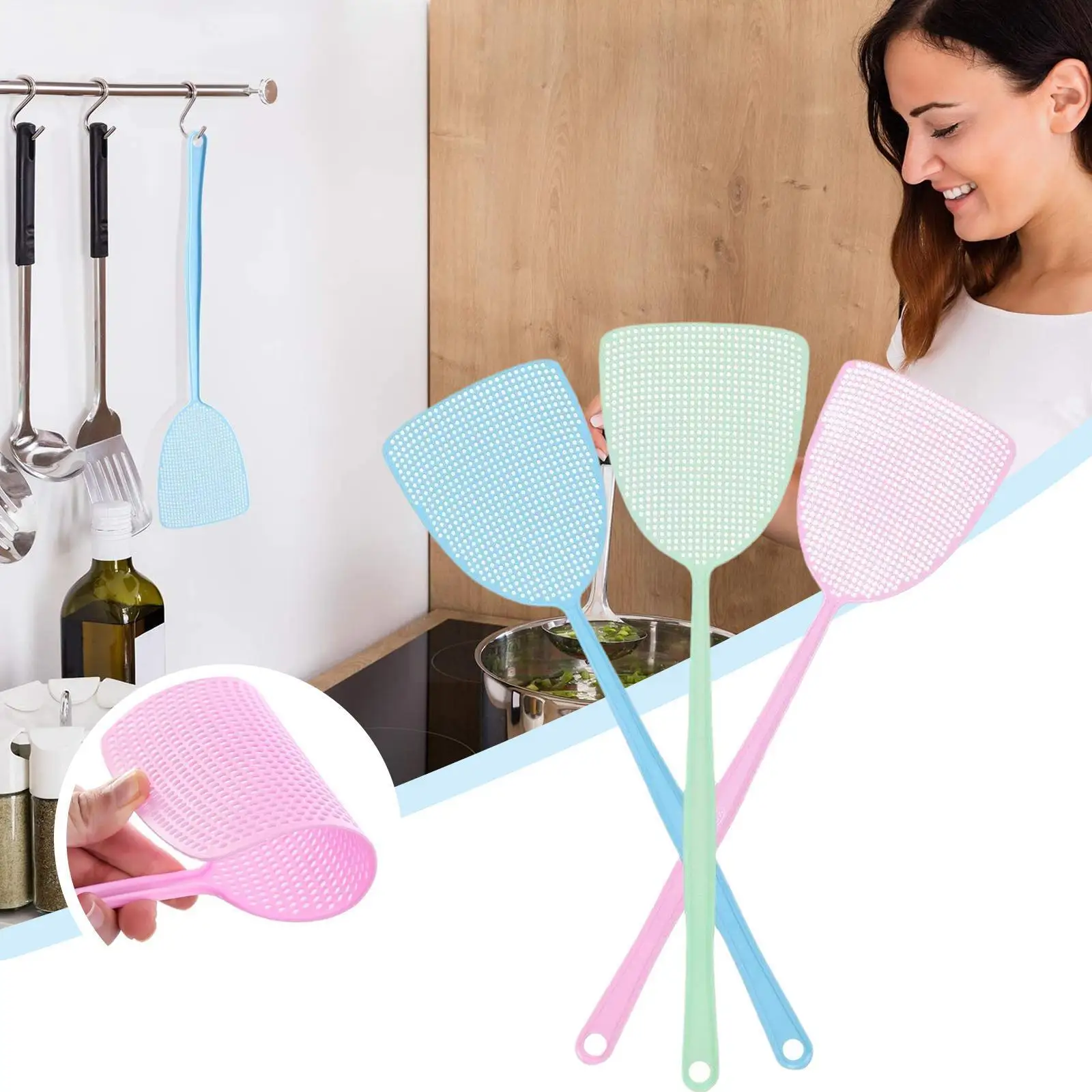 

1Pc Plastic Fly Swatter Beat Insect Flies Pat Anti-mosquito Shoot Fly Prevent Fly Mosquito Killer Trap Control Pest Tool Pe T1V8