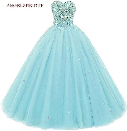 

ANGELSBRIDEP Cheap Quinceanera Dresses Tulle Crystals Beaded Vestidos De 15 Anos Abendkleider Birthday Princess Party Gowns