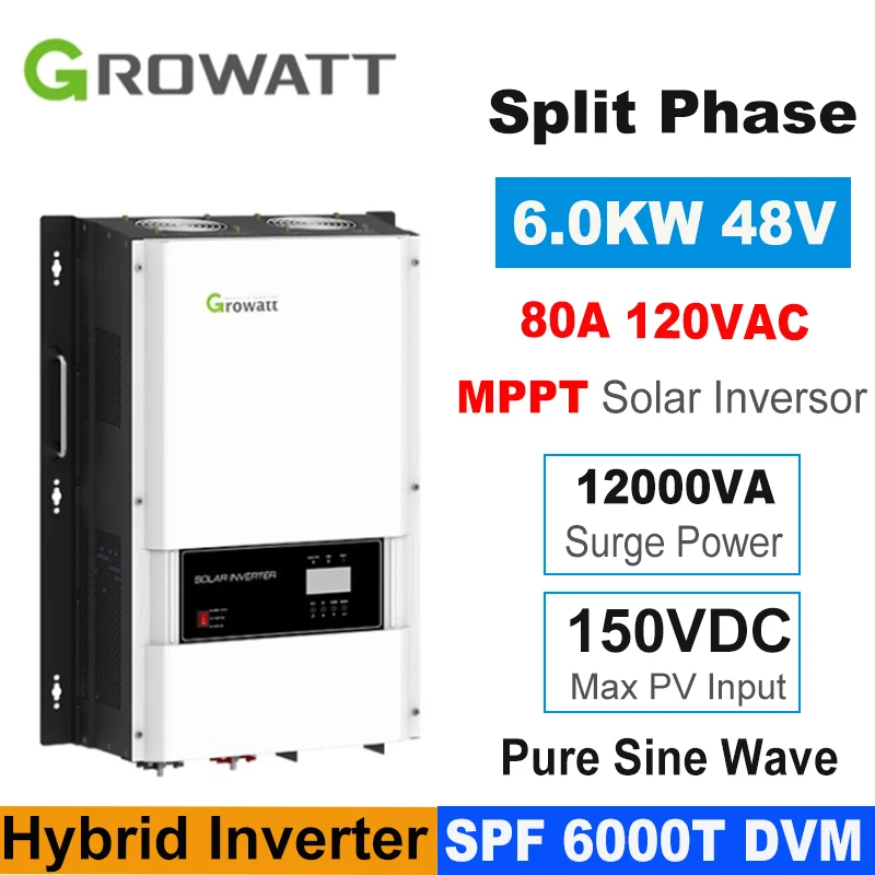 

Growatt 6000W Hybrid Solar ​Inverter SPF 6000T DVM 4kw 5kw 6kw 10kw 120V 240V Split Phase Low Frequency Off Grid Solar Inversor