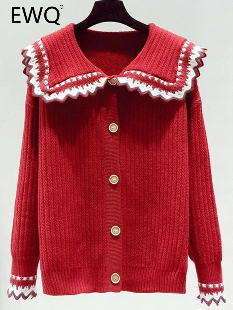 

EWQ Sweet Style Korean Chic Women Cardigan Sweater Peter Pan Collar Knitted Single-breasted Sweaters Autumn 2023 New 27SN3452