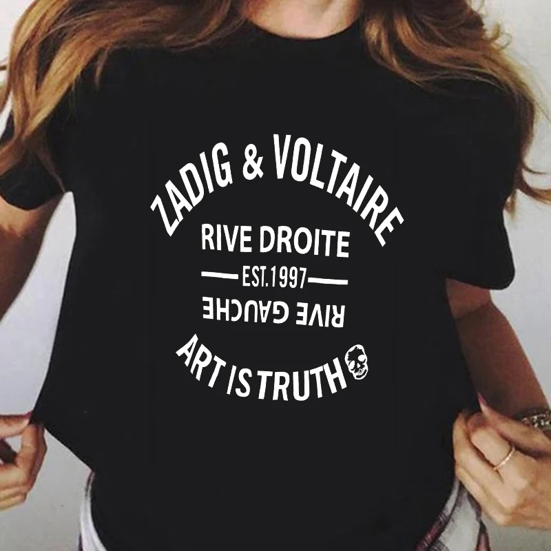 

Женская футболка Zadig с цветочным принтом Вольтера Y2K, черная Летняя женская футболка в стиле Харадзюку с коротким рукавом, Повседневная футб...