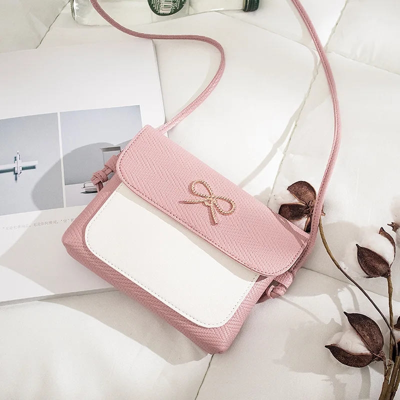 

Women's Bag Fashion Small Cute Bow Decor Panelled Shoulder Bag Retro Flap Female Handbags Small Mini Purse