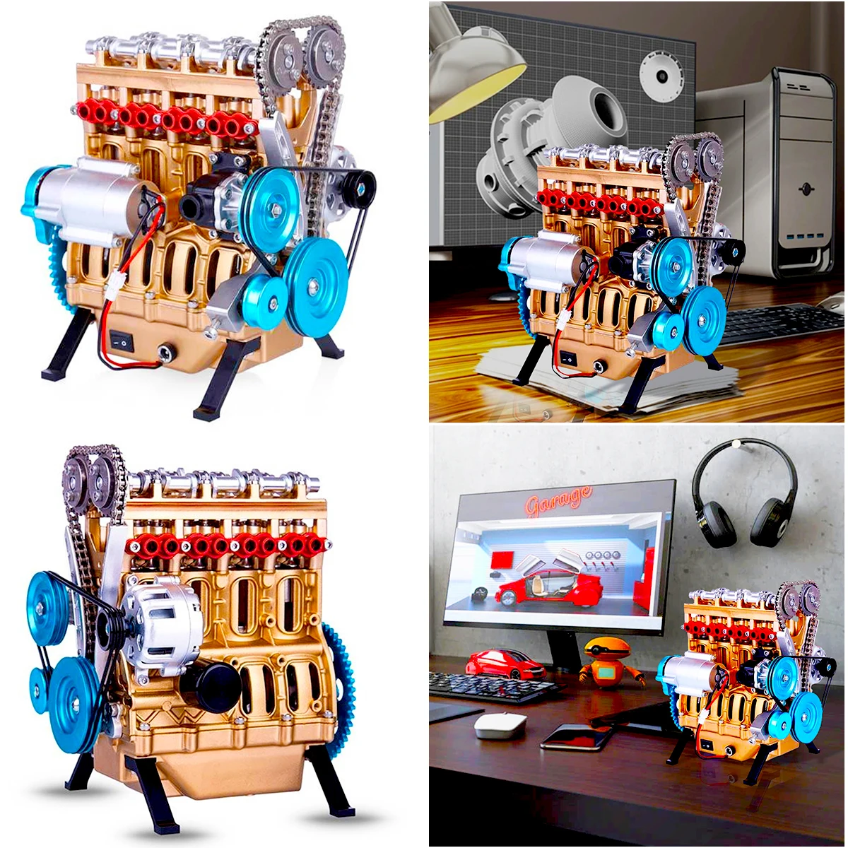 

Engine Resin Ornaments Inline Four-Cylinder Engines Model Kit Handmade Metal Mini Assemble Car Toys for Home Desktop Decorations