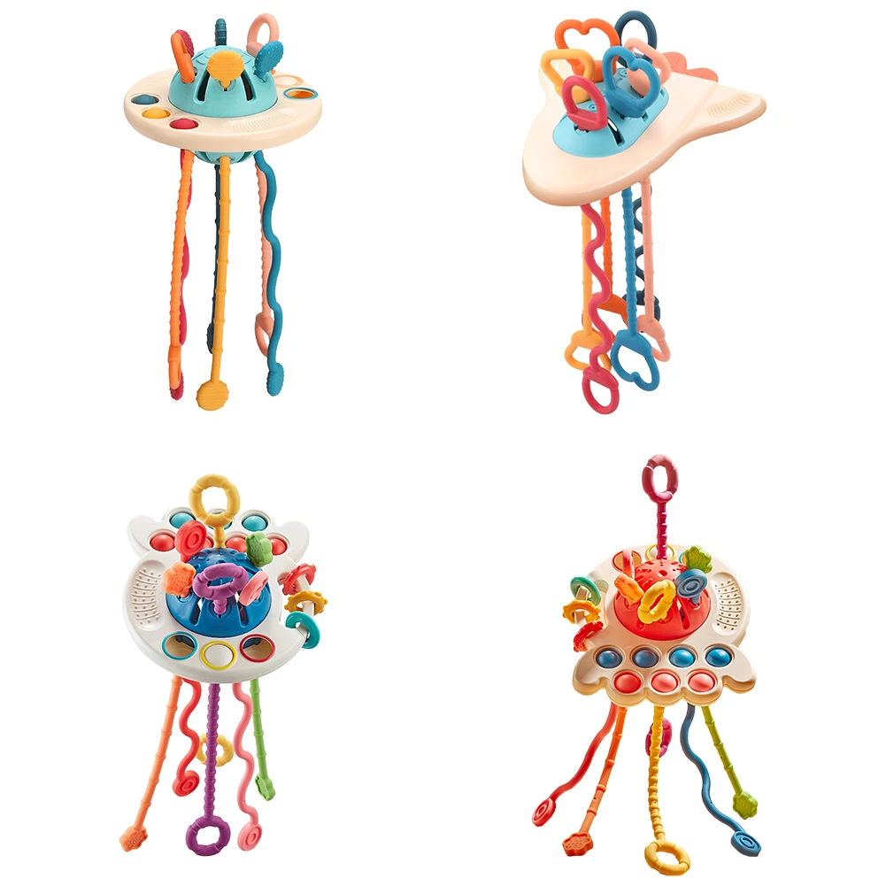 

Interactive Educational Toy Flying Saucer Pull Drawstring Developmental Baby Teeth Care Fun Press Grip Drawstring Toy