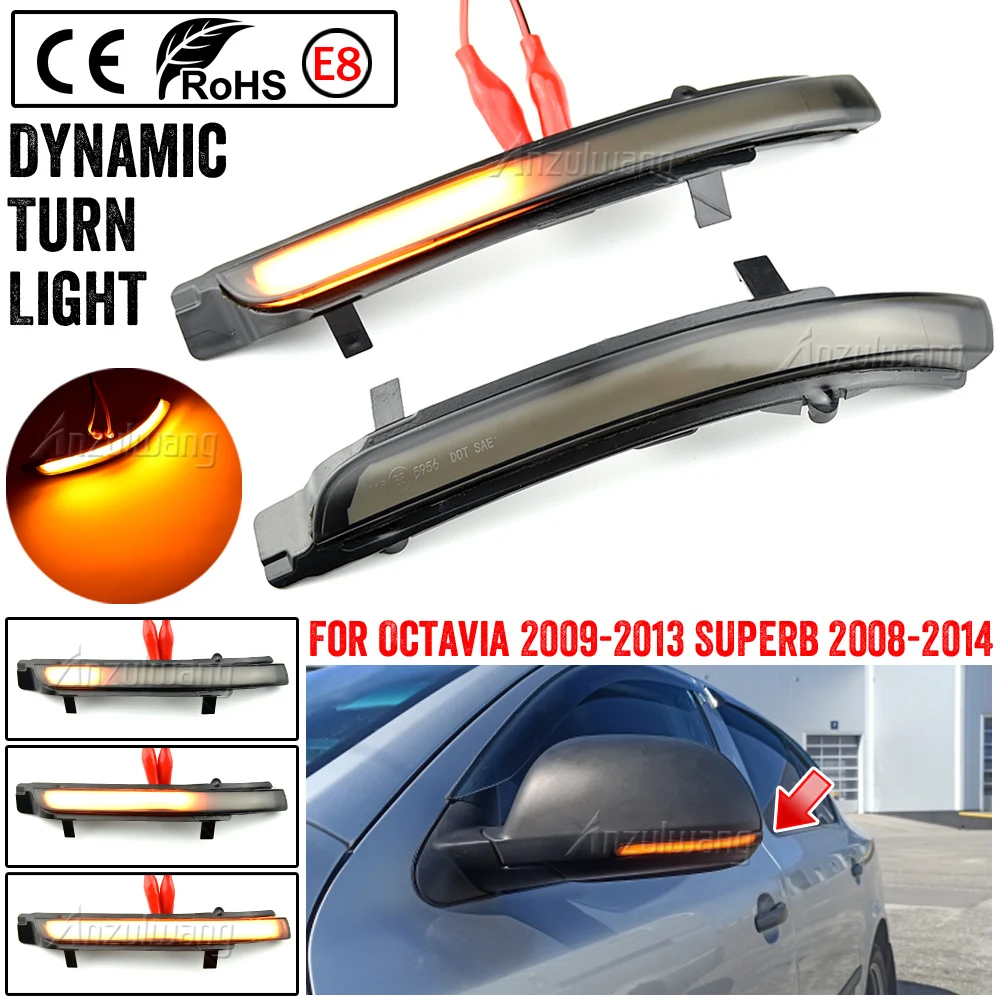 

2 PCS For Skoda Octavia 2009-2013 SUPERB 2008-2014 Dynamic LED Turn Signal Blinker Mirror Flasher Light Sequential Lamp