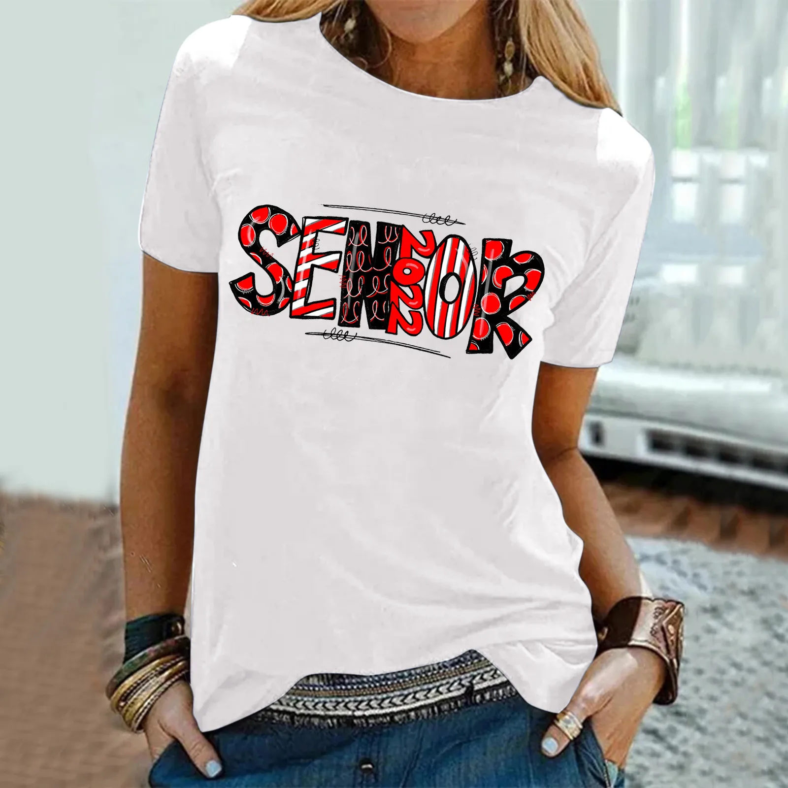 

Women Summer Top Graduation Season Printed Casual Loose Tunic T Shirt Cute Pattern Fashion T Shirt Workout T Shirts Women