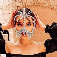 new luxury womens long tassel shiny crystal veil mask womens headdress mask fashion rhinestone makeup ball facial accessories