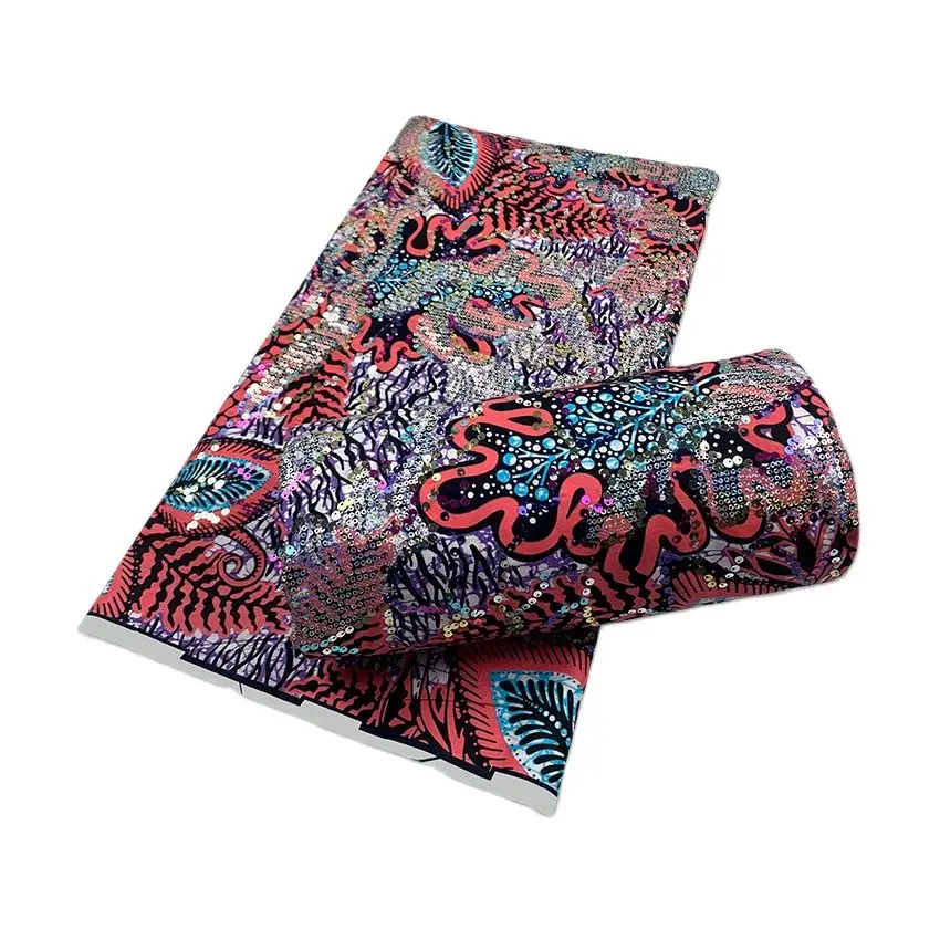 

Beautiful African Real Wax with Sequin Exquisite Ankara Nigerian Cotton Textile Fabric H20220111