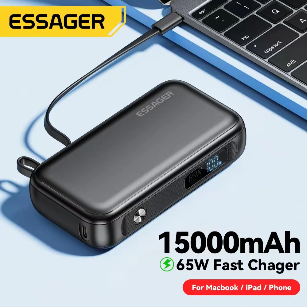 Essager Power Bank 15000mAh Portable Charger Powerbank PD QC 3.0 65W Fast Charge External Battery Mobile Phone For iPhone Xiaomi