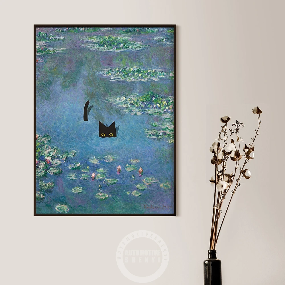 Картина на холсте Monet с изображением кошки-лилии постер цветами Клода Моне в