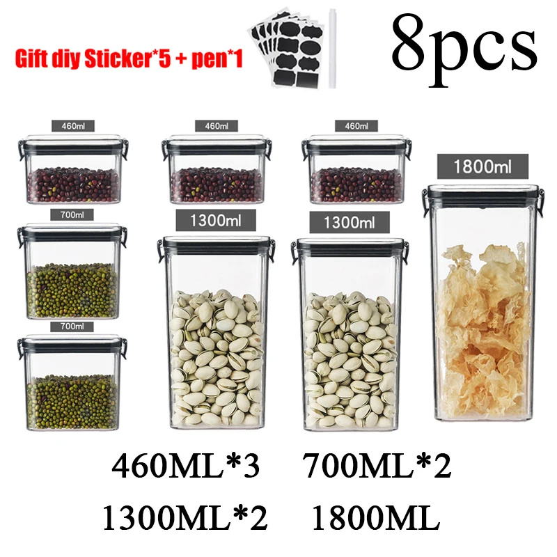 

Plastic Food Storage Box Sets Stackable Kitchen Sealed Jar Multigrain Tank Bottle Dried Fruit Tea Jar Storage Containers Kitchen