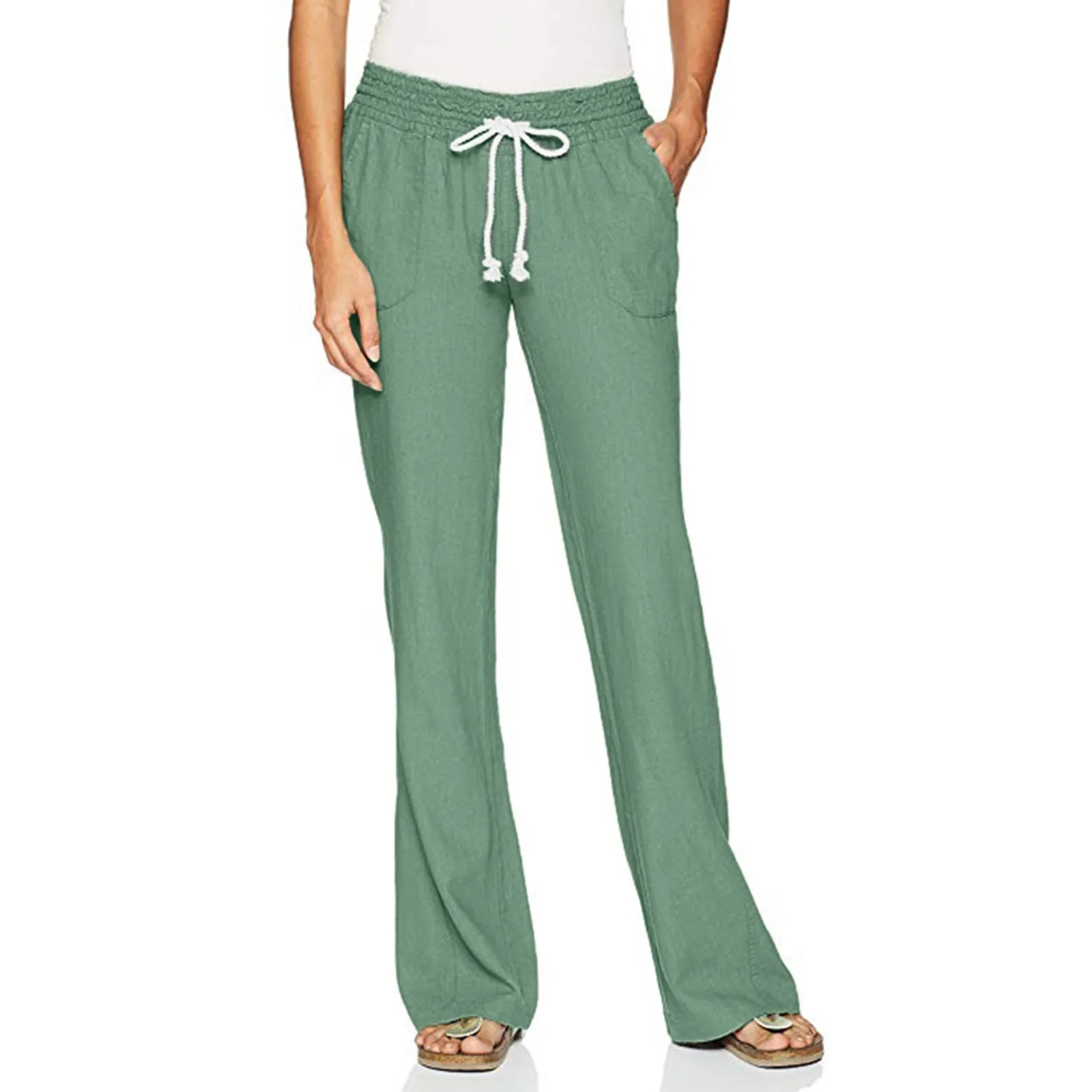 

Womens Work Pants Office Casual Women's Casual Linen Pants Drawstring Smocked Waist Oceanside Lounge Women Pants Suit