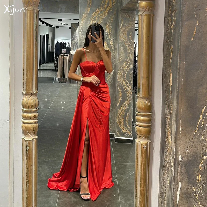 

Xijun Red Mermaid Prom Dresses Sweetheart Spaghetti Strap Party Gowns Women Backless Floor Length Evening Gown Vestidos De Gala