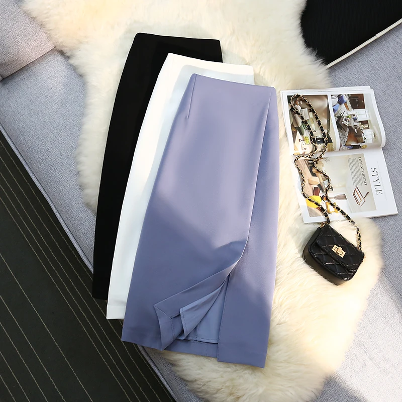 

Summer Business Skirts Womens Casual High Waist Slim Office Lady Skirt Female Korean Style Black A-line Midi Skirt Saia Feminina