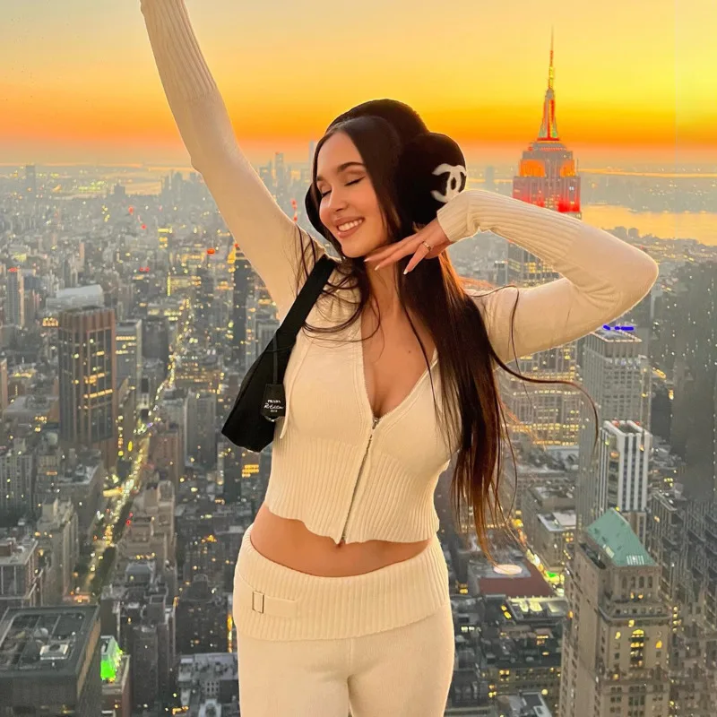 Вязаный свитер с капюшоном на молнии комплект из 2 предметов женский спортивный