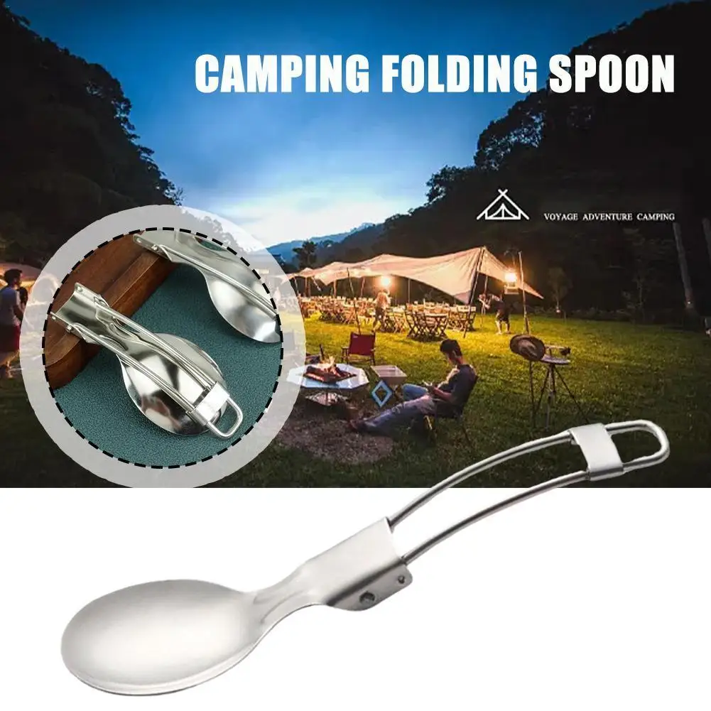 

Portable Stainless Steel Folding Spoon Camp Cooking Dinnerware Tableware Tool Hiking Outdoor Camping Supplies Tableware P6X7