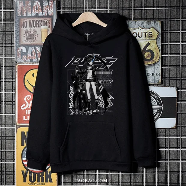 Anime BLACK★ROCK SHOOTER Kuroi Mato Erishuka Hooded Hoodie Cosplay Autumn Winter Men Women Coat Loose Jacket Tops