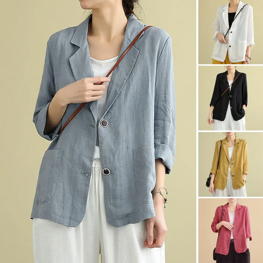 

Lapel Long Sleeve Big Pockets Women Blazer Loose Button Up Thin Blazer Coat Outerwear
