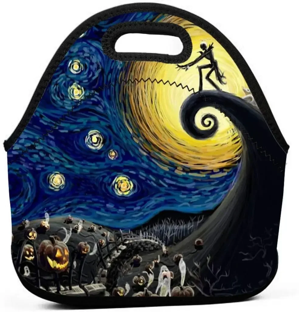 

Night Christmas Kids Lunch Bag Insulated Soft Neoprene Reusable Picnic Tote for School Work for Women Men Lightweight Lunch Box