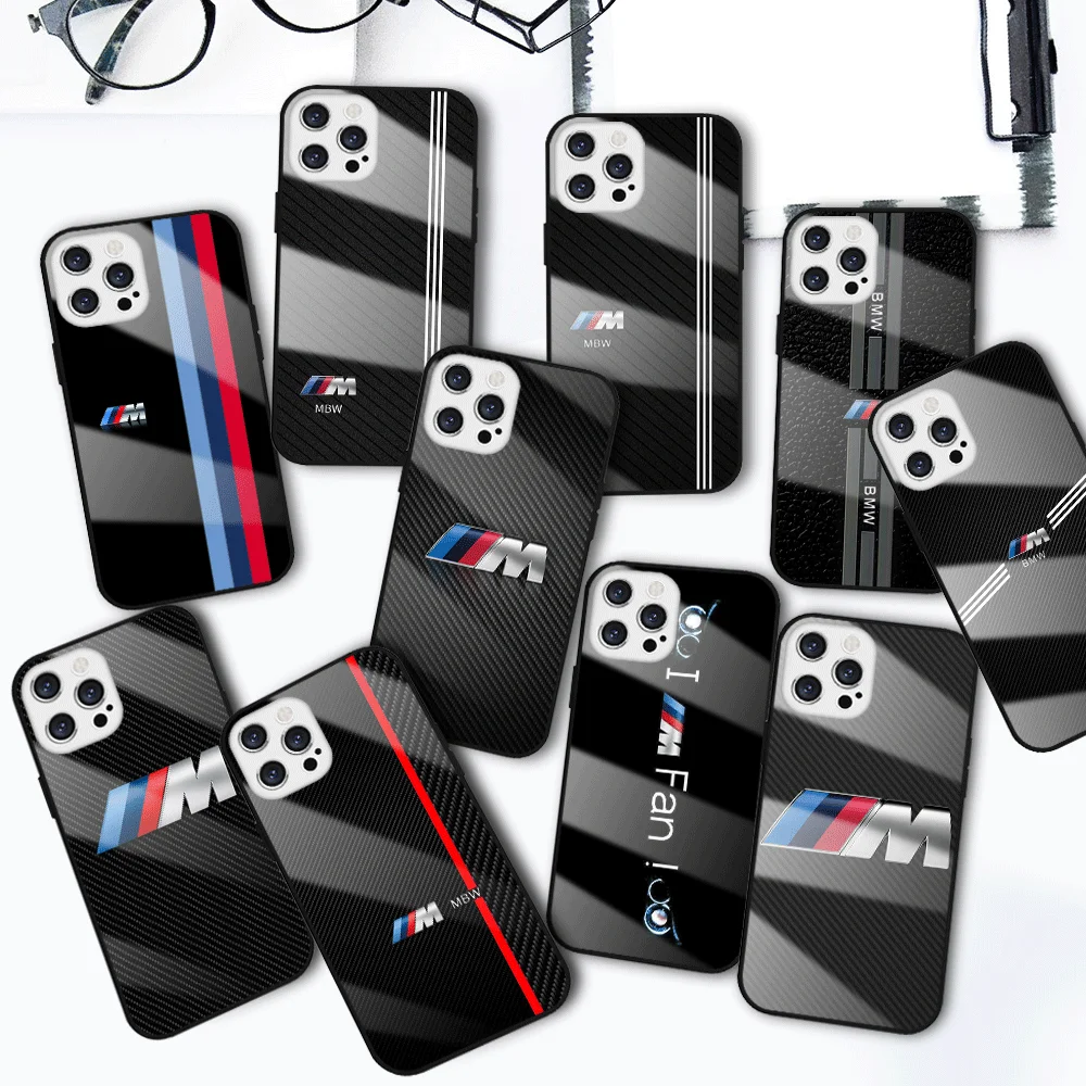 

Fashion luxury brand BMWs Tempered glass phone case For iPhone 13 12 mini 11 pro xs max X XR 5 6 7 8 S plus