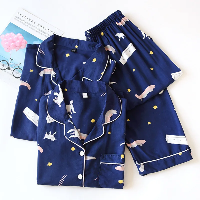 Couple Viscose Pajamas Set Sleep Wear Lapel Smooth Long-sleeved Trousers Loose Soft Large Men Home Wear Women Two Pieces Suit