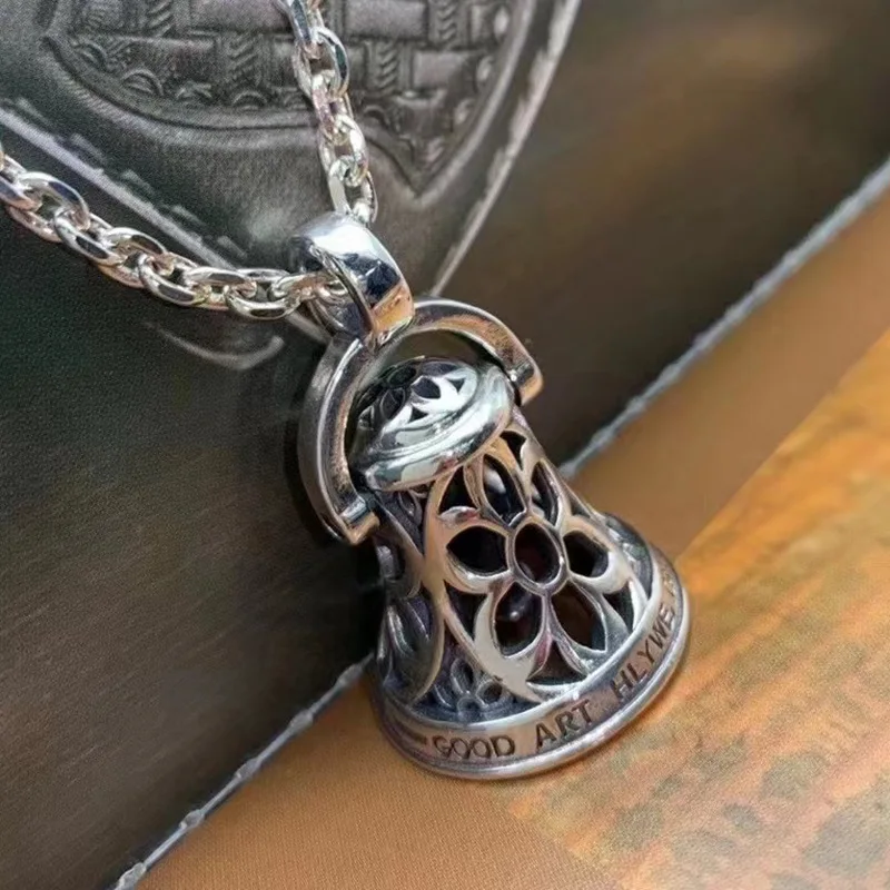 

jewelry S925 pure silver personality sakura bell pendant male niche creative fashion pendant necklace