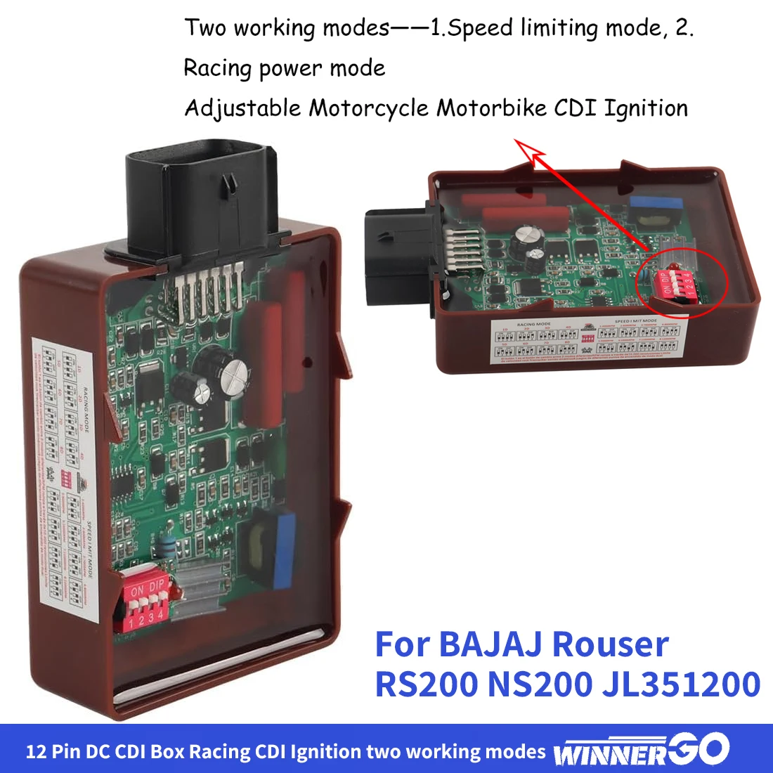 

Регулируемая система зажигания для мотоцикла BAJAJ Rouser 200 RS200 JL351200 NS 200 Pulsar NS200 Cdi Racing 12-контактный DC CDI Box