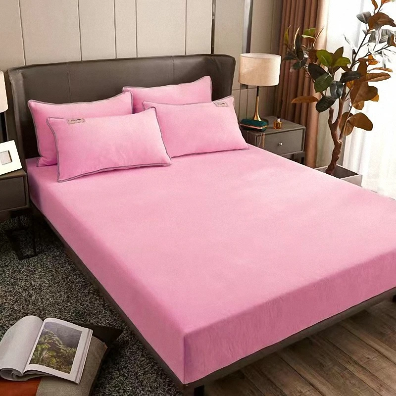 

360° Non-Slip Mattress Cover With Elastic Band Solid Polyester Fitted Sheet Home Bedspread Protector Single Double Bed Full Size