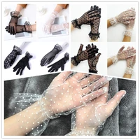 new 1 pair summer women thin short tulle gloves stretchy lace spots sheers flexible accessories full finger silk short gloves