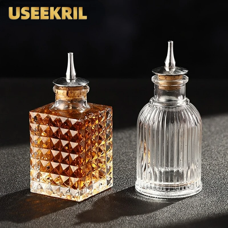 

Vintage Glass Cocktail Bitters Bottle Design With Stainless Steel Dasher Top Professional Bar Tools For Bar Home