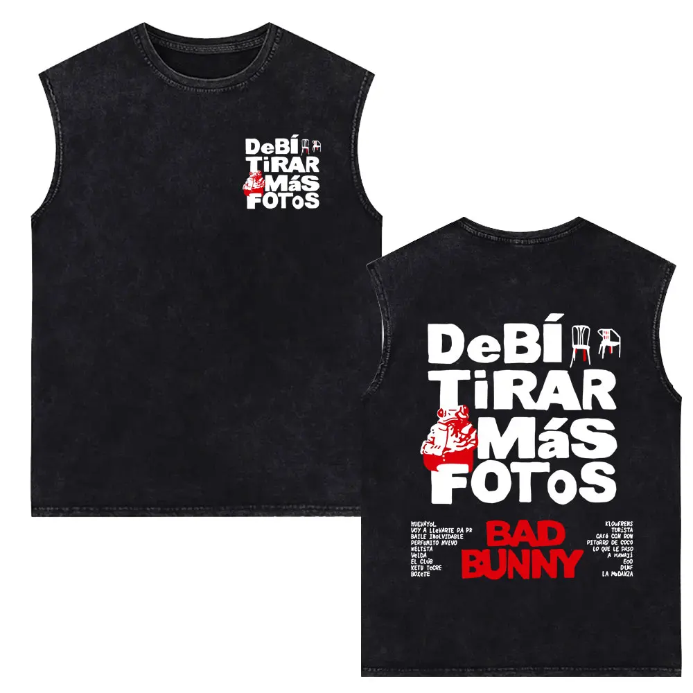 Майка-безрукавка Rapper Bad Bunny Washed Sleeveless Vest Tshirt Debi Tirar Mas Fotos DTMF, модная уличная одежда в стиле хип-хоп для мужчин и женщин (art.: 3920daa73ff7e) - 3920daa73ff7e