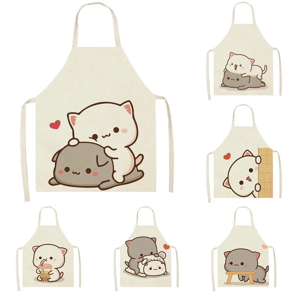 

Cartoon Kawaii Cat Print Kitchen Apron 68x55cm Linen Sleeveless Men Women Aprons Restaurant Chef Cooking Apron Delantal