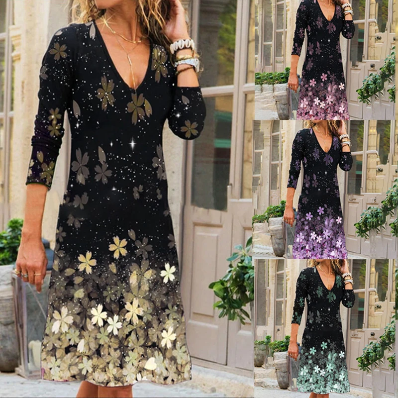 

Autumn Floral print V-neck dress women 2023 Vintage Ruffles Sexy Beach Elegant Short Dress Printed Dress for Women