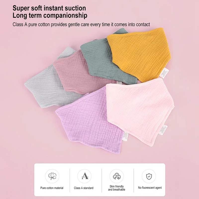 

Baby Bibs Feeding Drool Bib Solid Color Cartoon Saliva Towel Triangle Scarf Bandana Adjustable Snap Button Cloth Toddle 6PCS Set