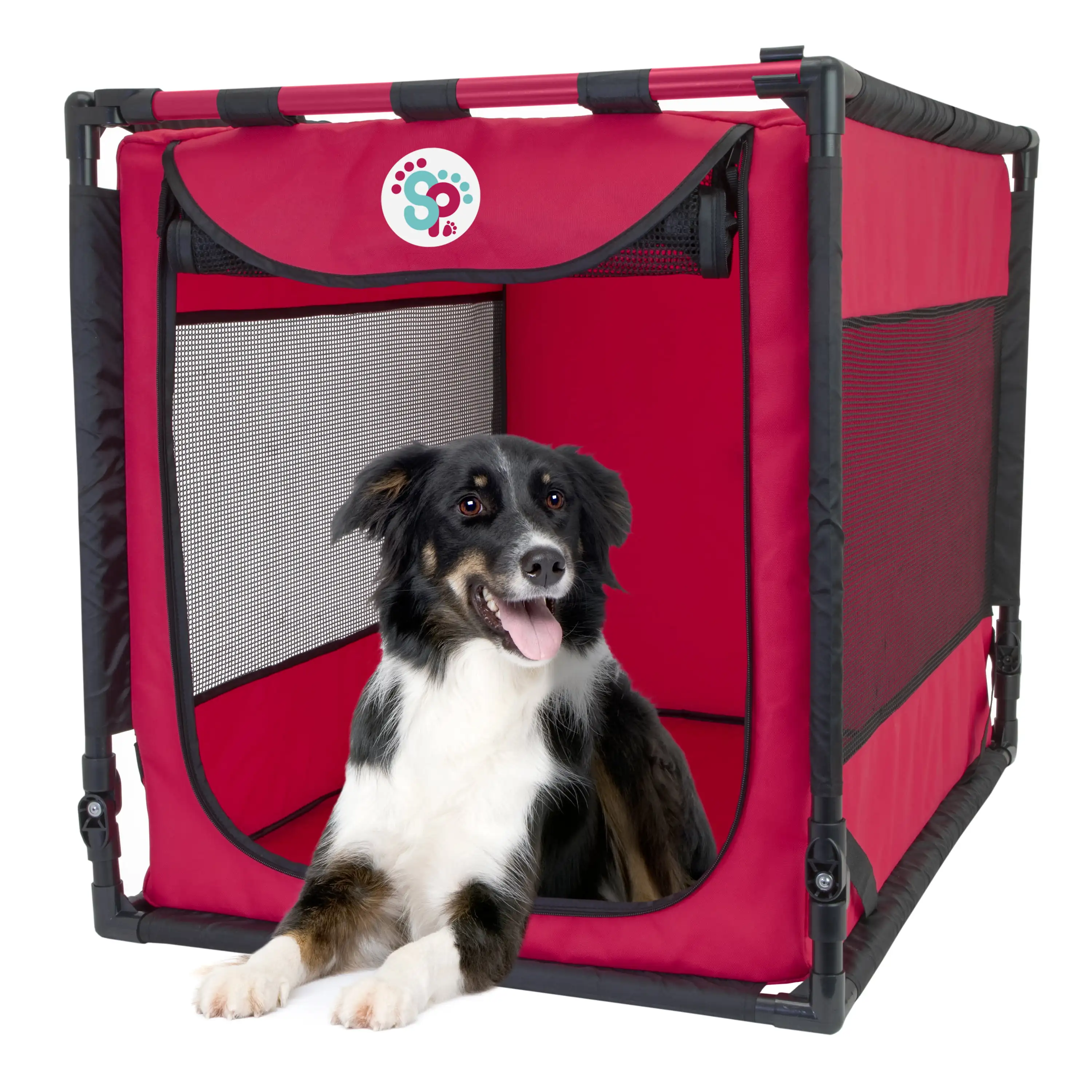 

SP Large Folding Dog Kennel, Large, Red, Polyester, Plastic